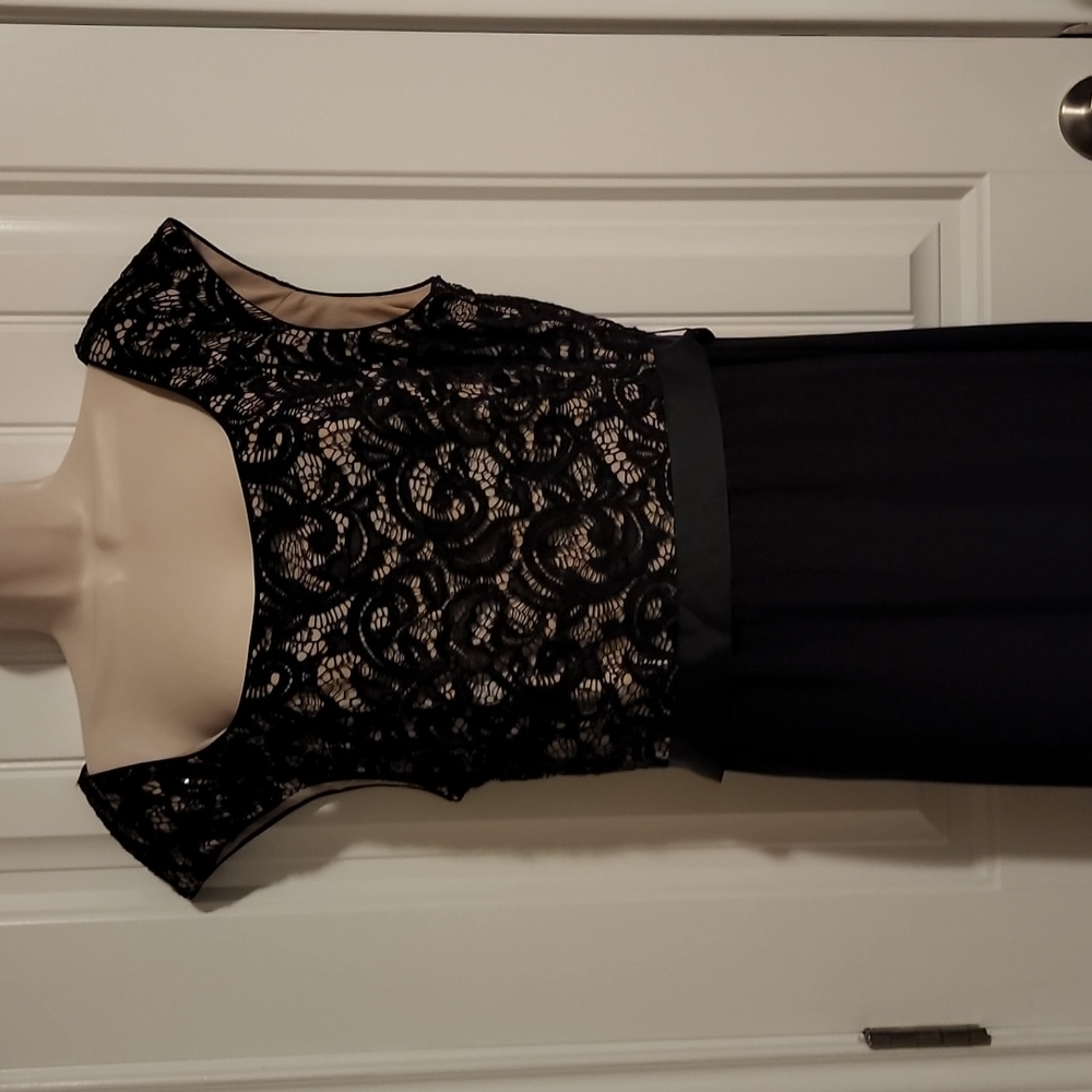 R & M Richard's Black Evening Dress with Lace Sequin Cut Out